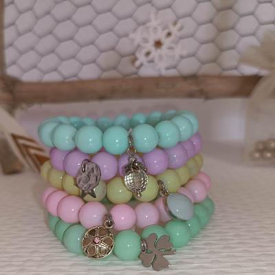 Bracelet perles pastel rose et ses  acier et nacre