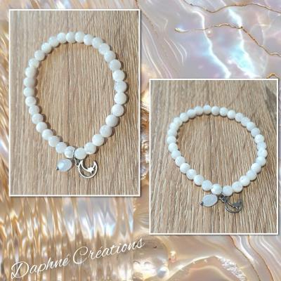 Bracelet perles naturelles, pierre de lune et pampille