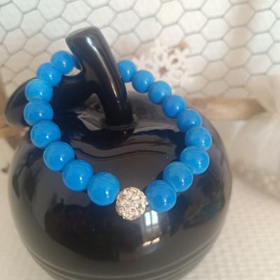 Bracelet perles de verre bleu et sa perle strass