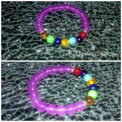 Bracelet violet et perles 7 chakras