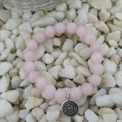 Bracelet en perles naturelles, quartz rose, fleur de lotus
