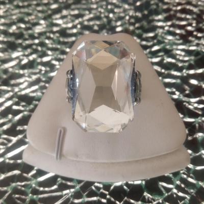 Bague élastique, métal et rectangle strass