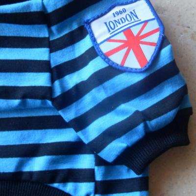 Tee-shirt bleu rayé LONDON, vêtement chien.